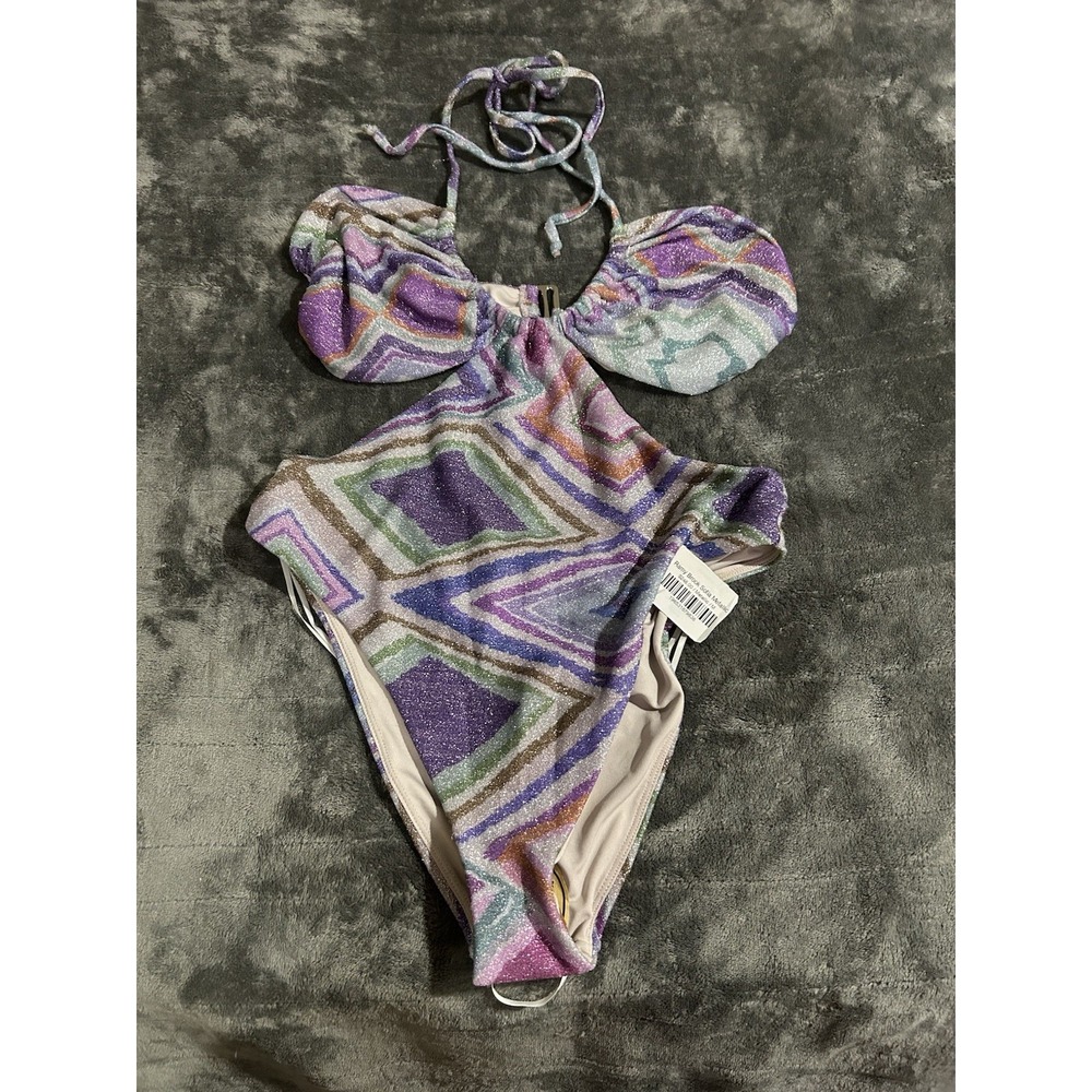 Ramy Brook New York Metallic Lurex Cutout One Piece Swimsuit Multicolor Size M